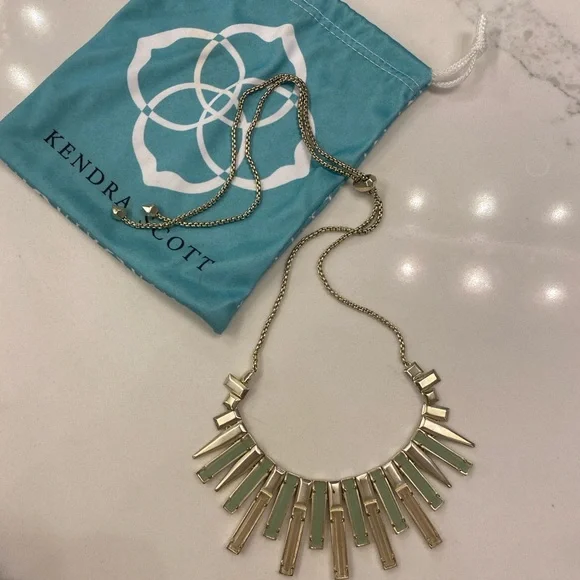 Kendra Scott Gold Necklace with Mint Green Bars - Picture 1 of 5